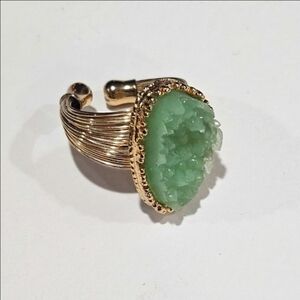 🔥3/$20 Natural Green Quartz Stone Gold Ring